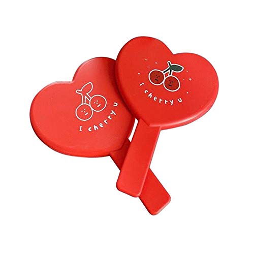 Espejo de Maquillaje de Mano en Forma de Corazón Rojo