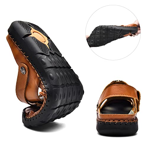Dabbqis Mens Sandals Leather Closed Toe Outdoor Summer Anti-Slip Beach Sandals #TOP4