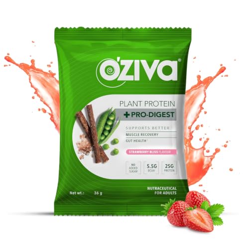 Image of OZiva Plant Protein + Pro-Digest | 25g Protein | Supports Muscle Recovery | Assorted Flavours | 180g