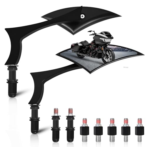 Motorcycle Mirrors for Handlebars - Black Adjustable Rear View Mirrors with 8mm10mm Screws Compatible With Harley Street Electra Glide Sportster 883 1200 Road King Softail and More