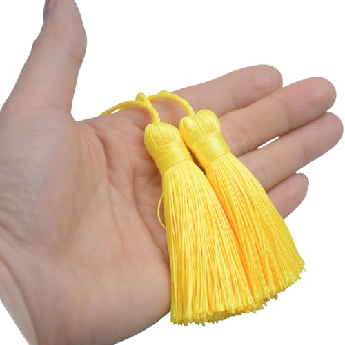 Image of 20Pcs 4.3 Inch Mini Craft Tassels for Earrings, DIY Crafts(Yellow) | Handmade soft terylene, 2-inch cord loop, small Chinese knot-for earrings, bookmarks, tags, souvenirs and DIY crafts.