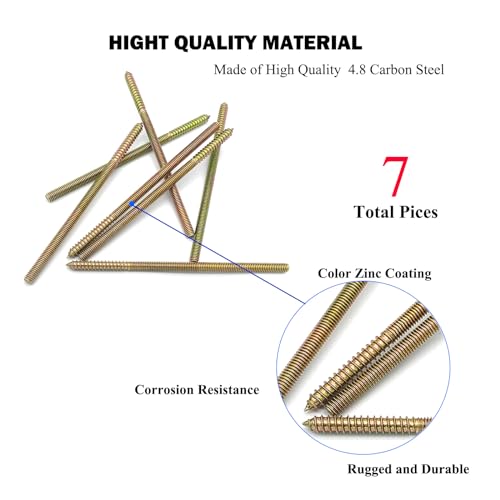 Image of 7 Pack 5 /16-18 x 7 Inch Hanger Bolts - Double Headed 5 /16-18 inch Wood Dowel Screw - Self-Tapping Furniture Screws - Double Threaded Rods 177.8mm Length