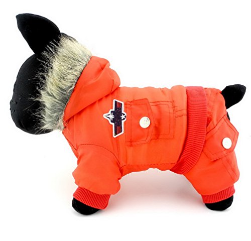 Ranphy Waterproof Dog Snowsuit Jumpsuit Hoodie Winter Coat Pet Fleece Lined Clothes Puppy Cotton Padded Outfit Cold Weather Hooded Airman Jacket Warm Cat Clothes Chihuahua Parka Girls Boys Red S