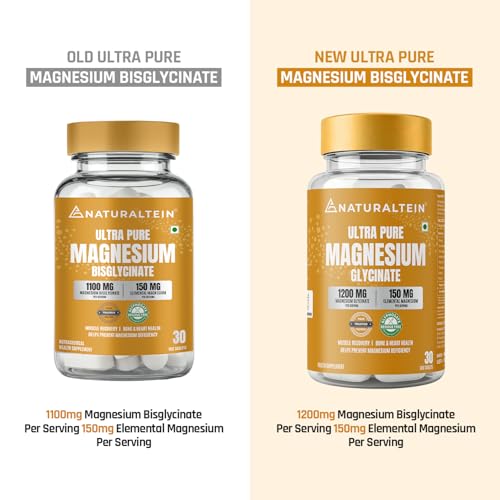 Image of Naturaltein Magnesium Glycinate 1200mg (150mg Elemental) | Chelated High Absorption Magnesium | Supports Sleep Quality & Normal Muscle Function | Glyphosate Tested | 30 Tablets