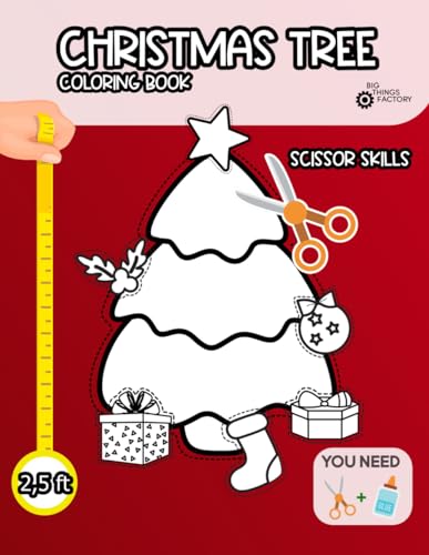 Christmas Scissor Skills: Large Christmas Tree Coloring Activity Workbook for Kids