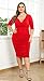 POSESHE Womens Plus Size Deep V Neck Wrap Ruched Waisted Bodycon Dress (X-Large, Red)