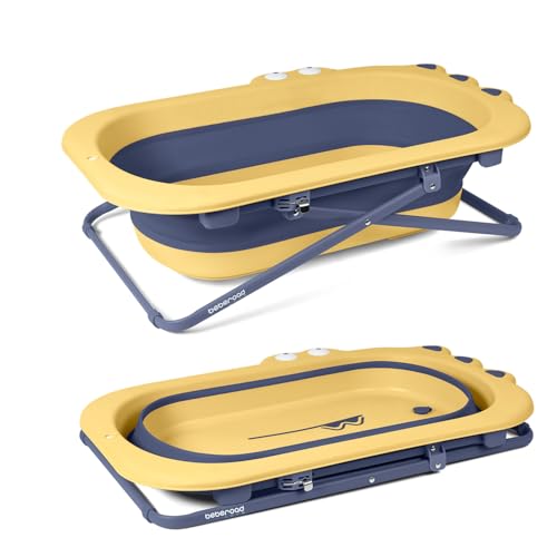Image of Beberoad Love Collapsible Toddler Bathtub Baby Bathtub from Newborn to Toddler Portable Infant Bathtub Height-Adjustable (Yellow)