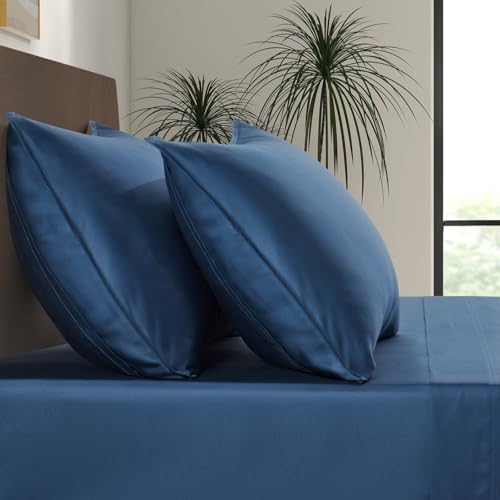 Image of Luxury Bamboo Market | King Envelope Pillowcase Set | 100% Viscose Made from Bamboo | Organically Grown | Ultra Soft | Cooling | 2pcs [Midnight Blue]