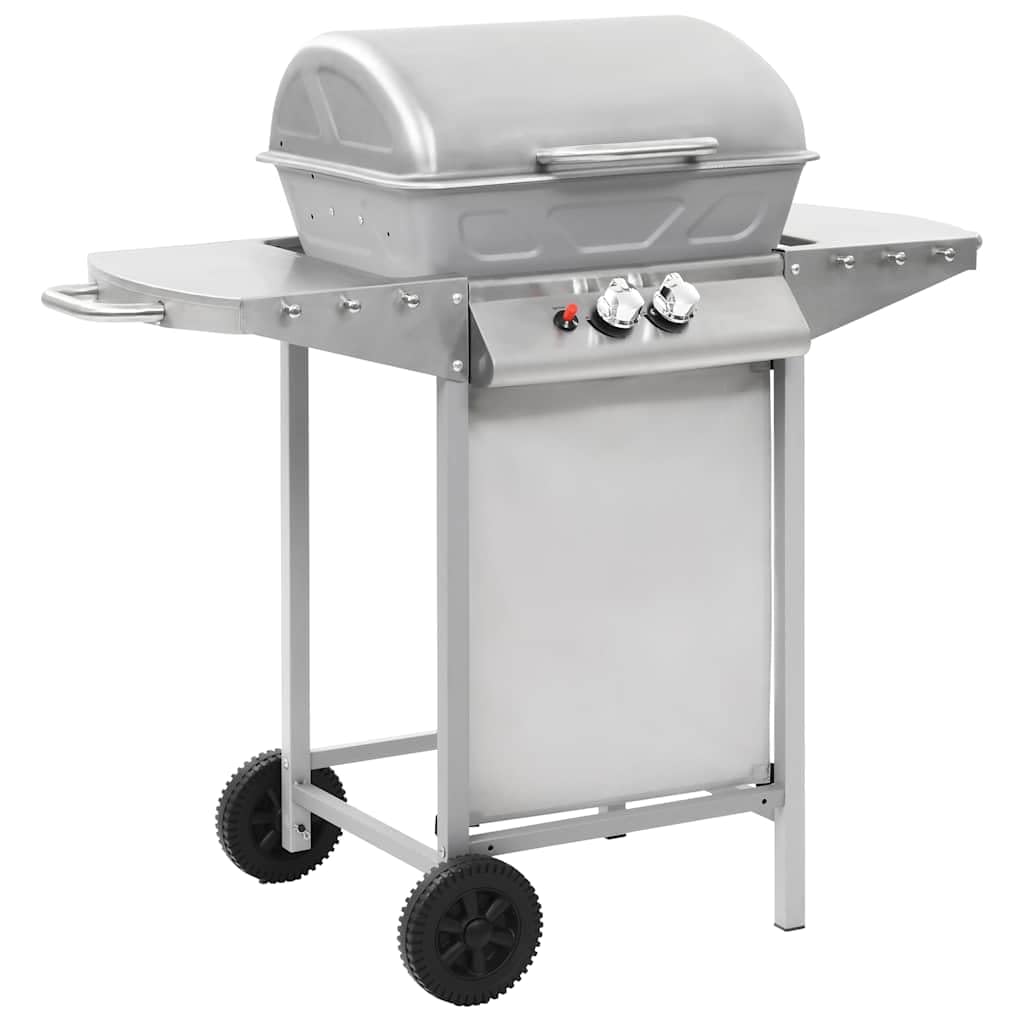 vidaXL Gas BBQ Grill with 2 Cooking Zones Silver Stainless Steel Barbecue