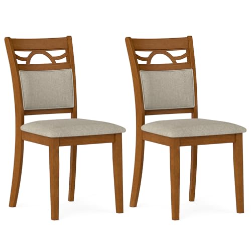 Image of GIANTEX Wooden Dining Chairs Set of 2, Farmhouse Kitchen Chairs w /Solid Rubber Wood Frames, Comfortable Backrests, Upholstered Fabric Side Chair, Perfect for Dining Room, Restaurant