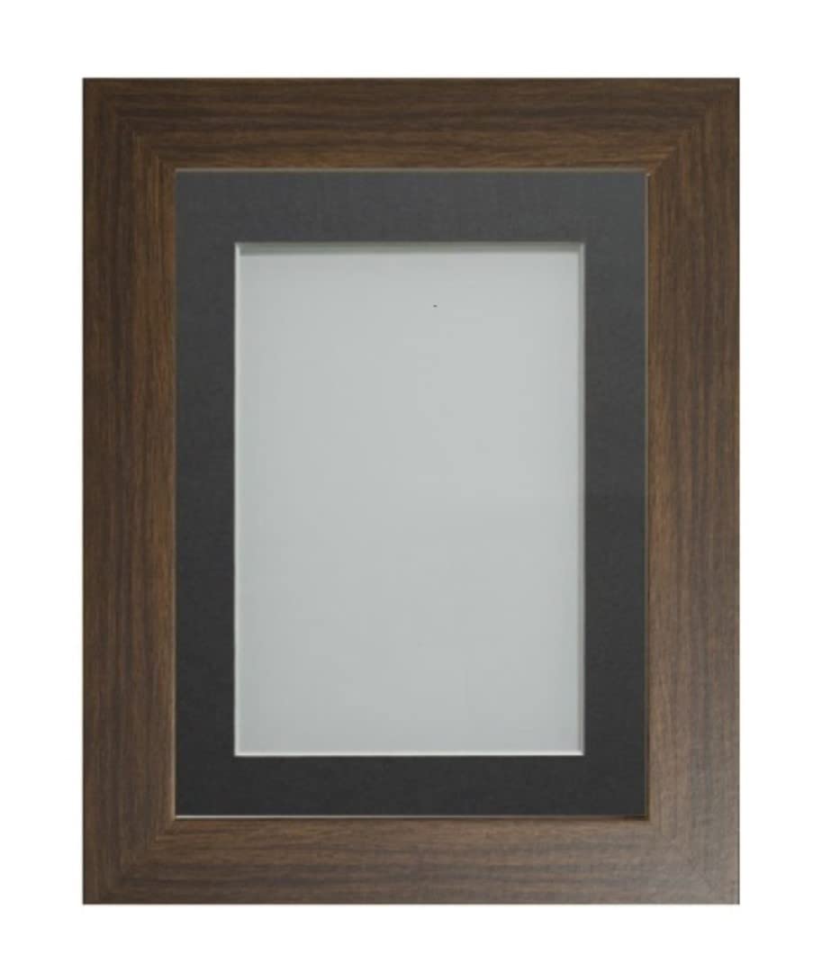 Frame Company Watson Brown Picture Photo Frame fitted with Perspex, 16x12 inch with Grey Mount for image size 12x8 inch