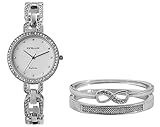 Excellanc Damen-Geschenkset Armbanduhr Armreifen Strass-Stein Metall 1800201 (silberfarbig/weiß)