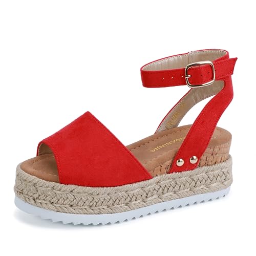 Image of PANDANINJIA Girls Sandals Wedge Platform Espadrille Open Toe Summer Little Big Kid Flower Girl Heels Dress Shoes