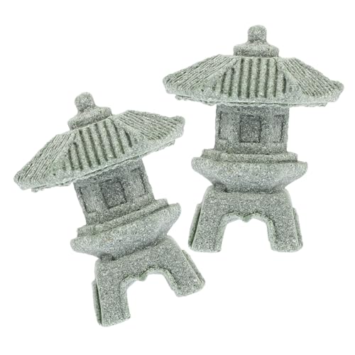 NUOBESTY Estatua de Pagoda Miniatura de Piedra Farol de Pagoda Pequeña para Decoración de Jardín Zen y Bonsái 2 Piezas Pequeñas para Exteriores E Interiores Adorno para Jardín Japonés