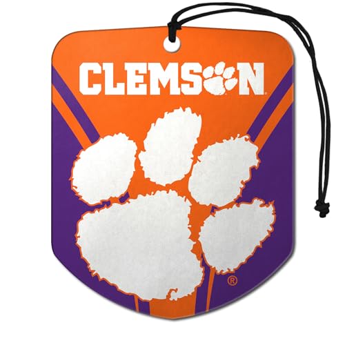 FANMATS 61607 NCAA Clemson Tigers Hanging Car Air Freshener, 2 Pack, Black Ice Scent, Odor Eliminator, Shield Design with Team Logo