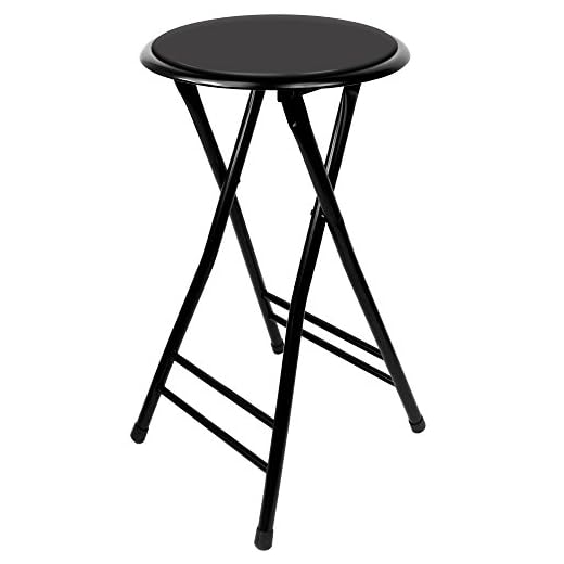 Trademark Home Folding Heavy Duty 24-Inch Collapsible Padded Round Stool with 300 Pound Capacity for Dorm, Rec Room or Gameroom (Midnight), Midnight, Midnight