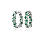 1 CT Round Created Emerald & Diamond Wedding Hoop Earrings 14k White Gold Finish