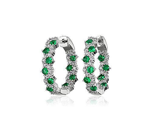 1 Ct Round Created Emerald & Diamond Wedding Hoop Earrings 14K White Gold Finish #TOP3
