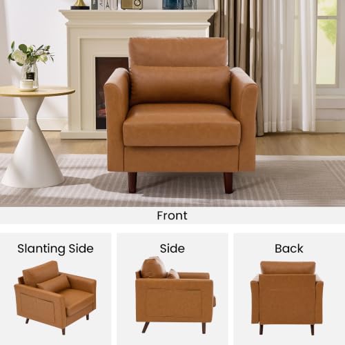 Image of Kingfun Faux Leather Armchair Sofa with Side Pocket,Mid Brown