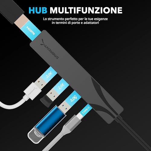 Sabrent Hub USB C HDMI, Multipresa USB C hub, per Macbook, PC, Pen Drive, PS4/PS5, 5 in 1 hub usb type c, 1 HDMI 4K, 1 Porta USB 3.2 Gen 1, 2 Porte USB 2.0, 1 porta USB tipo C, PD (60W) (HB-SHPU) - Hub USB - Immagine 4