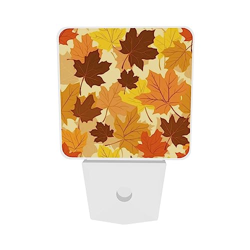 Image of Thanksgiving Pumpkins Autumn Leaf LED Plug-in Night Light 2-Pack, Auto Sensor Emergency Nightlights Set of 2 for Dawn /Dusk Bedroom Kitchen Bathroom Stairs Hallway Toilet