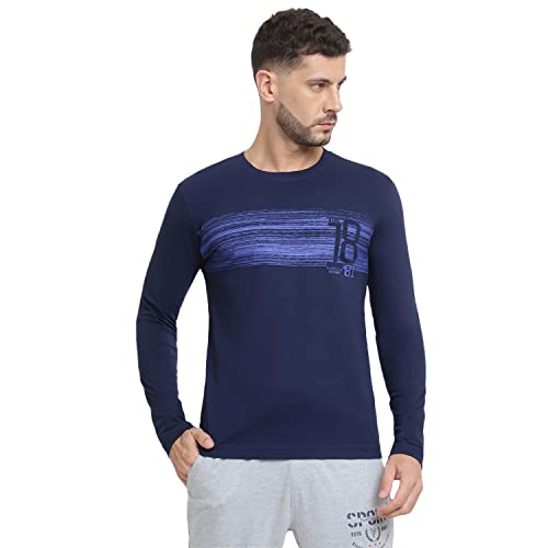 Image of Van Heusen Men Athleisure Regular Fit T-Shirt - Cotton Rich - Crew Neck, Long Sleeve, Printed