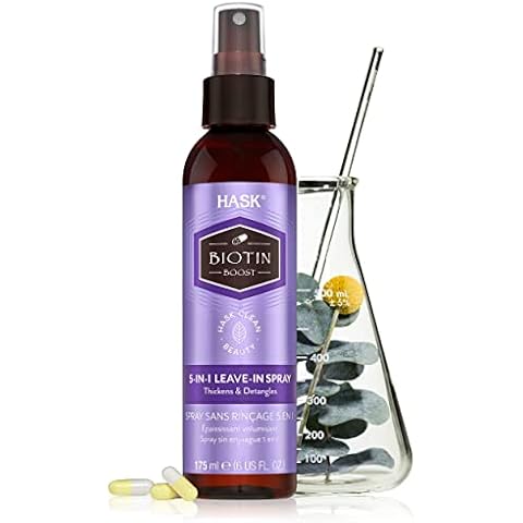 HASK BIOTIN BOOST 5-in-1 Thickening Leave In Conditioner Spray for all hair types, color safe, and cruelty-free - 1 175mL Bottle, (Pack of 1) Cover