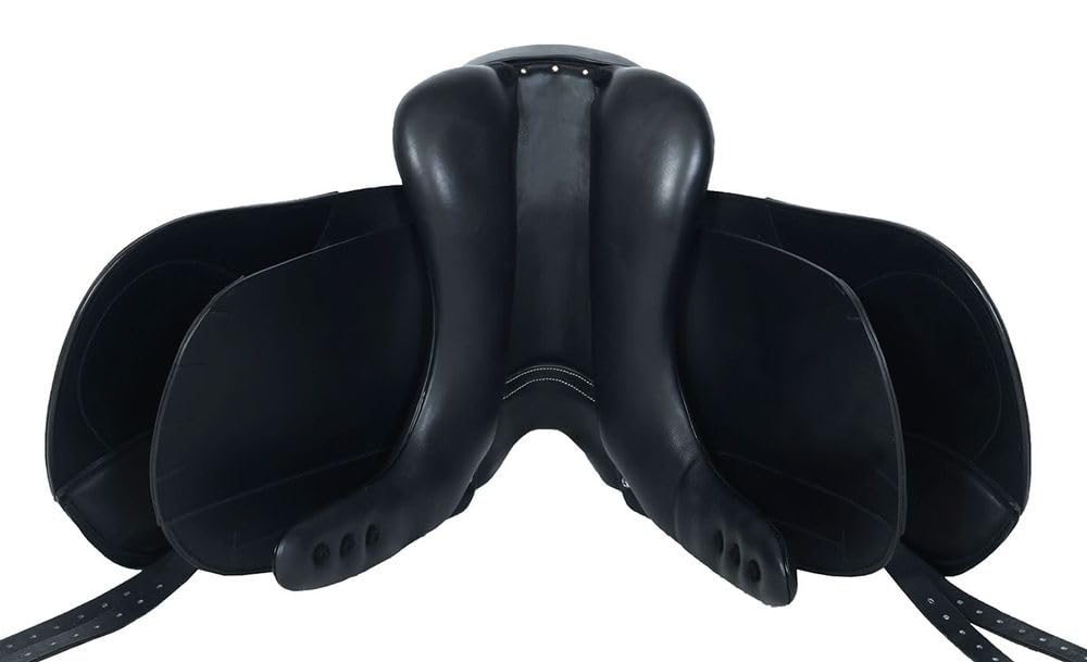 A&M Reitsport Dressur Sattel 1146 aus Leder, wechselbares Kopfeisen, Polyflex Baum, Schwarz, Größe:17.5 Zoll