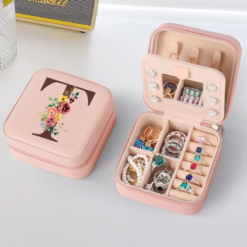 Parima Presentes para professores para mulheres, presentes de agradecimento de professores presentes personalizados para professores de fim de ano, para professores amigas, mulheres, estojo de joias de viagem caixa de joias organizador caixa de joias inicial T