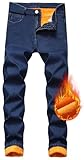 Dkieuyu Fleece Lined Jeans Men,Winter Flannel Lined Jeans for Men Thermal Thicken Stretch Warm Denim Pants