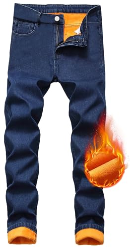Fleece Lined Jeans Men,Winter Flannel Lined Jeans for Men Thermal Thicken Stretch Warm Denim Pants