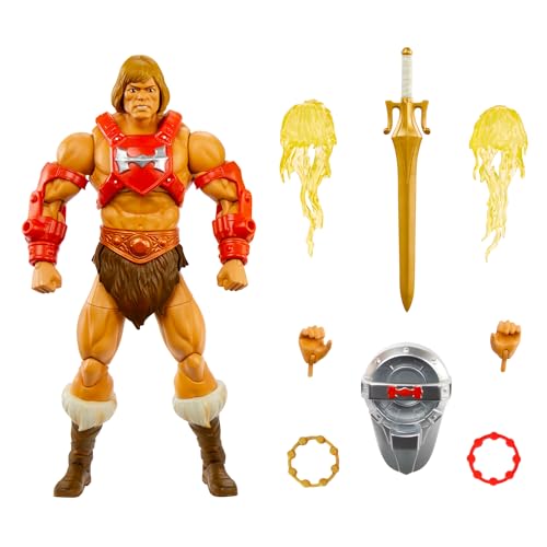 Masters of the Universe MOTU Figura de acción He-Man con puño de trueno para coleccionistas con accesorios, colección Masterverse, juguete +6 años (HYC56)