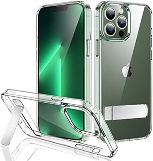 JETech Kickstand Case for iPhone 13 Pro Max, 6.7-Inch, Support Wireless Charging, Slim Shockproof Bumper Phone Cover, 3-Way Metal Stand (Clear)