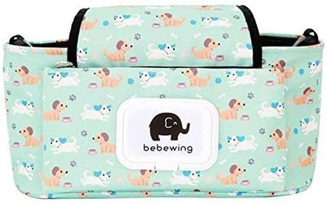 Baby Stroller Organizer Bag, Pram Buggy Organiser Storage Bag for Buggies, Diaper Bag Hanging Bottle Holder for Pushchair, with Straps & Clips, Waterproof, Universal. (Green)