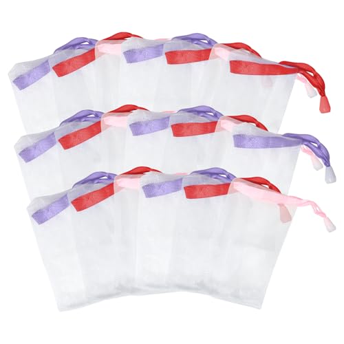 yueton 20 peças saco de sabão de rede de espuma de malha sacos de sabão rede de bolhas faciais, bols