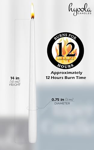 Hyoola 12 Pack Tall Taper Candles - 14 Inch White Dripless, Unscented Dinner Candle - Paraffin Wax with Cotton Wicks - 12 Hour Burn Time - Thumbnail 4
