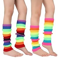 viiotu 2 Pair Rainbow Leg Warmers, Knitted Neon Leg Warmers for Women Girls Ladies, Perfect for 80's Party Ballet Ice Dancing & Daily Wear