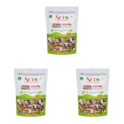 Image of SFT Premium Mixed Dry Fruits & Seeds (9 In 1) Pack 500Gm | Nutritious Snack with Almonds, Cashews, Diced Dates, Black Raisins, Green Raisins, Amla Candy, Cranberry, Pumpkin & Sunflower Seeds | Resealable Pack for Freshness