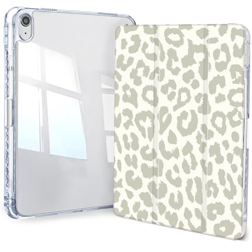 Jngnpn Case for iPad A16 11th Generation 11 Inch 2025 iPad Case 10th Generation 10.9 Inch 2022 Slim Trifold Clear Back Transparent Cover with Pencil Holder & Auto Sleep/Wake Cover Leopard Print