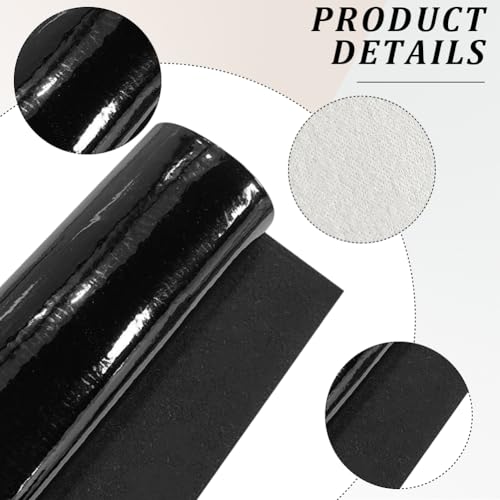 CALFOVERA 53 x 11.8 Inch Glossy Mirrored Faux Leather Roll 1mm Black PU Leather Sheet Smooth Solid Color Shiny Synthetic Leatherette Vinyl Fabric for DIY Craft Making Furniture Upholstery
