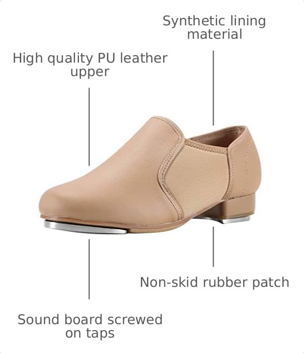 Image of Linodes PU Leather Slip On Tap Shoe Unisex Dance Shoes for Women and Men | Quality soft upper, Unisex for women men, Slip on, Rubber and EVA outsole, Clear sound, Snug fit, Breathable lining, Durable
