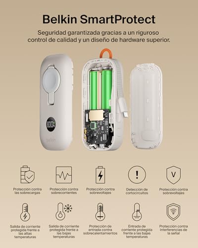 Belkin BoostCharge Pro Batería Externa Carga Rápida 10000mAh, Power Bank Cargado, para Apple Watch, Batería Portátil con Cable USB C Trenzado y Pantalla, 45W, Cargador Portátil, 3 Dispositivos, Beis - imagen 7