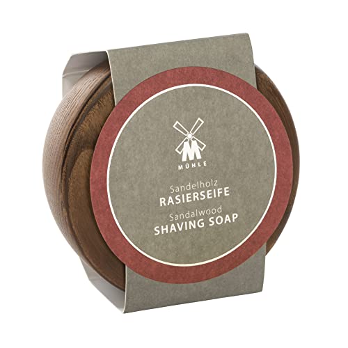 MÜHLE Set de jabón de afeitar – Cuenco de madera con jabón de afeitar con madera de sándalo para piel normal y seca – cálido y sensual – 65 g