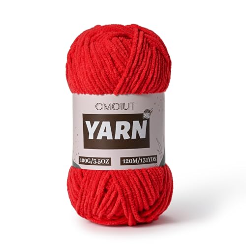 Image of Plush Chenille Chunky Crochet Yarn - Baby Yarn for Crocheting Soft - Velvet Yarns Knitting for Blankets Crafts - Fluffy Amigurumi Yarns 100g / 131yd (Red)