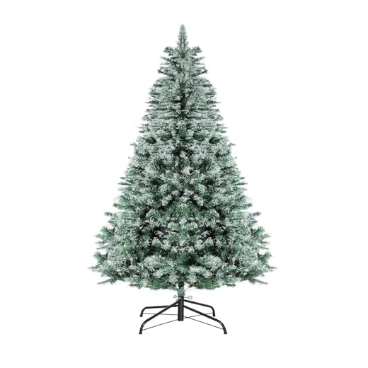 Realistic Artificial Christmas Tree with White Tips & Metal Stand | Full & Bushy Freestanding Xmas Tree for a Natural Look (5ft)