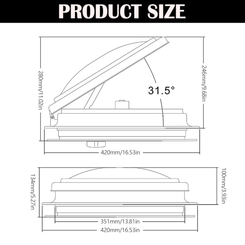 12V RV Dachventilator, 14 Zoll Dachluke Wohnwagen Wohnmobildach Abluftventilator mit Insektenschutz Dachfenster Dachhaube Vent Dachluke Vent für Wohnwagen/Lkw/Van