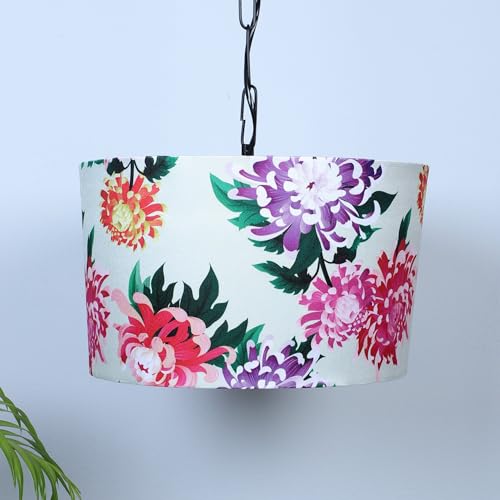 Image of Tu Casa Carnation Print Fabric Glow Pendent Light Hanging Lamp For Bedroom, Living Room, Lounge, Office, Gifting Area Without Bulb For Home Decoration (Height - 20 inch)