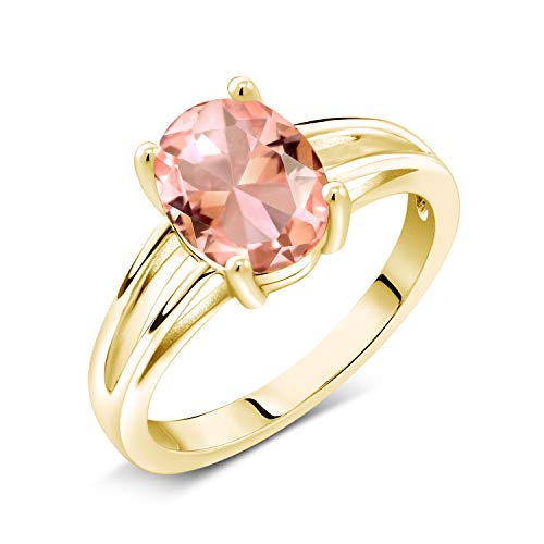Gem Stone King 18K Yellow Gold Plated Silver 9X7MM Oval Gemstone Birthstone Solitaire Engagement Ring | Wedding Engagement Anniversary Promise Ring For Women | Available In Size 5, 6, 7, 8, 93
