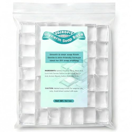 EDSRDPLT 14.1oz Clear Glycerin Soap Base Cubes Pre-Cut Soap Blocks Melt and Pour Soap Base for DIY Soap Making Beginners & Small Batch Crafts (Transparent)