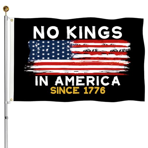 Heavy Duty 3 Ply No Kings in America Flag 3x5 Ft 425g Double Sided 100D Polyester 12oz Canvas Header & Brass Grommets USA Flag with No Kings in America Since 1776 Design for Patriotic 4th of July
